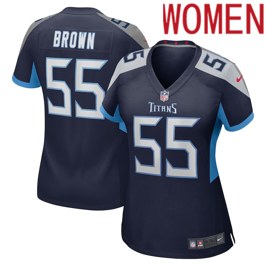 Cheap Women Tennessee Titans 55 Jayon Brown Nike Navy Game NFL Jersey